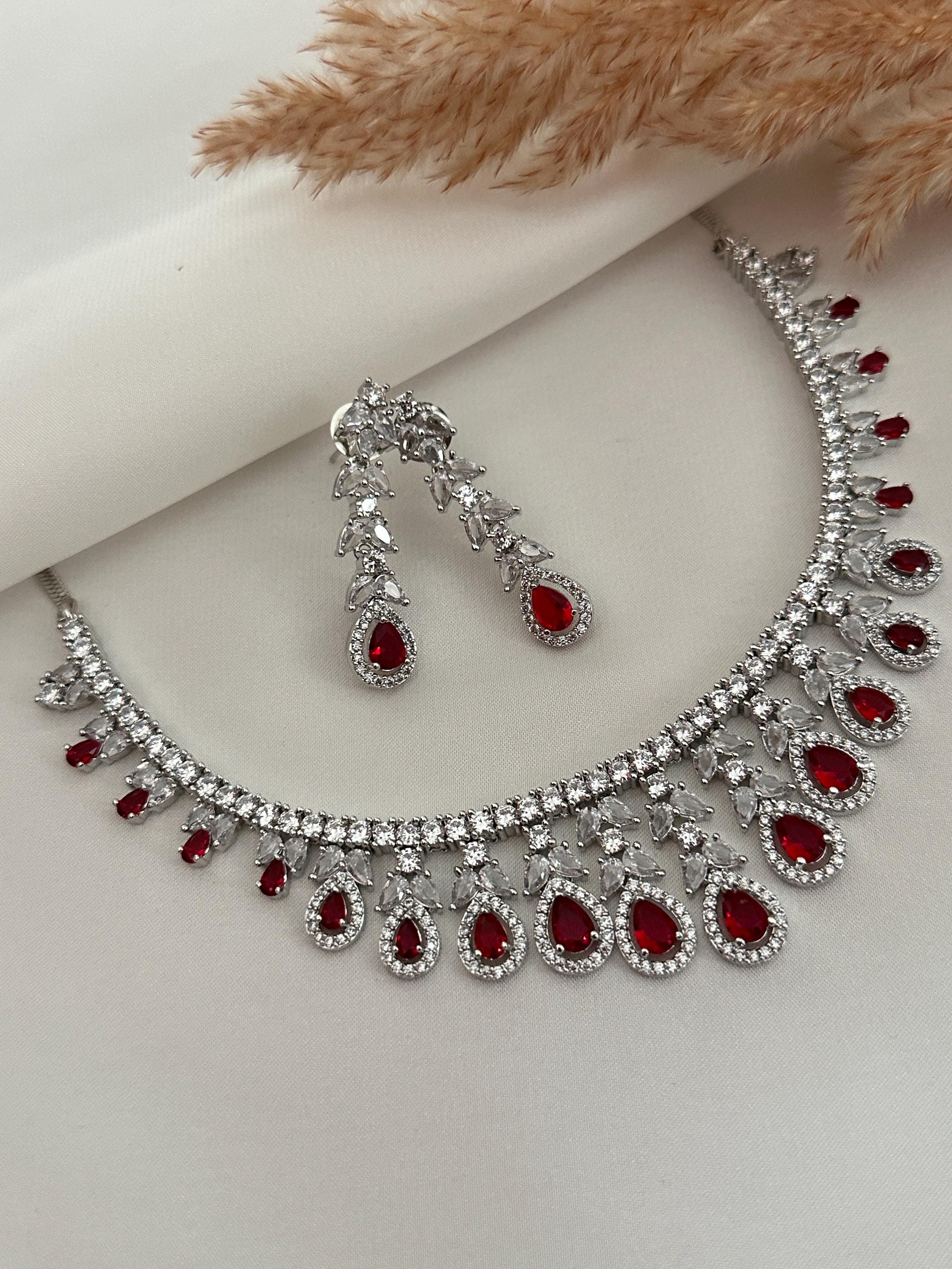 American Diamond Necklace Set/indian Jewelry Set/green AD Set