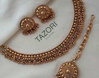 Gold imitation pearl Necklace Kundan polki set stud tikka indian wedding necklace punjabi jewellery south indian gold temple jewelry bridal