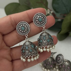 Oxidized earring oxidized jhumka jewelry/indian/boho oxidized indian jewelry/afgani/navratri diwali german silver festival red green punjabi