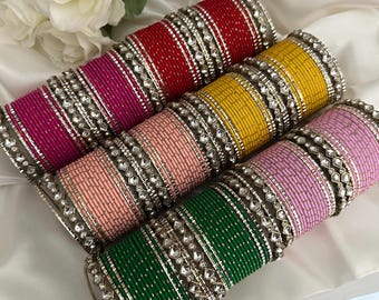 Kundan Kade Bangles Set: Indian Punjabi Metal Bangles
