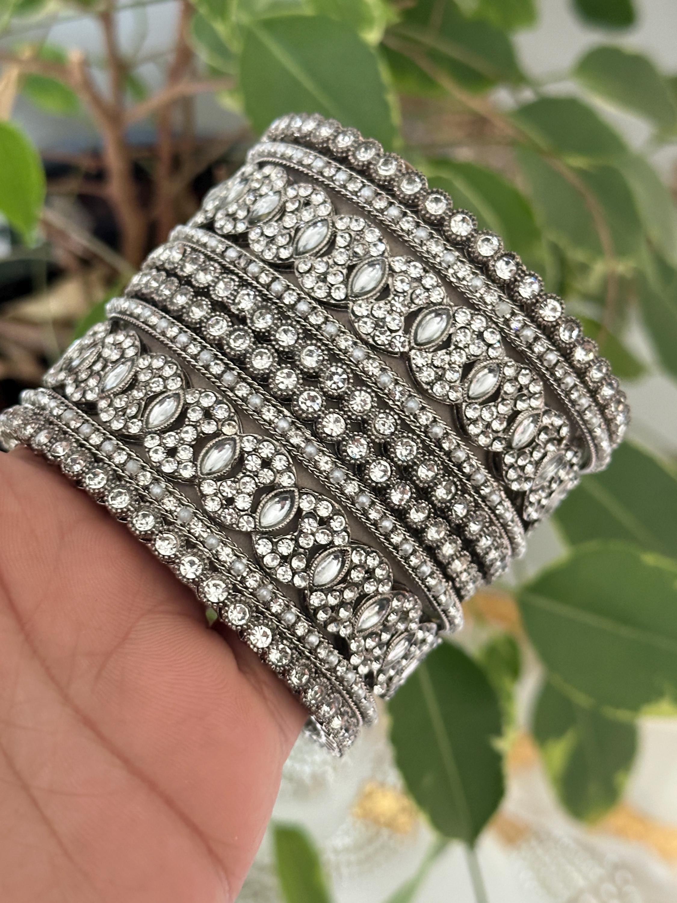 Silver Kundan Stone Bangle Set: Indian Bridal Jewelry - Etsy