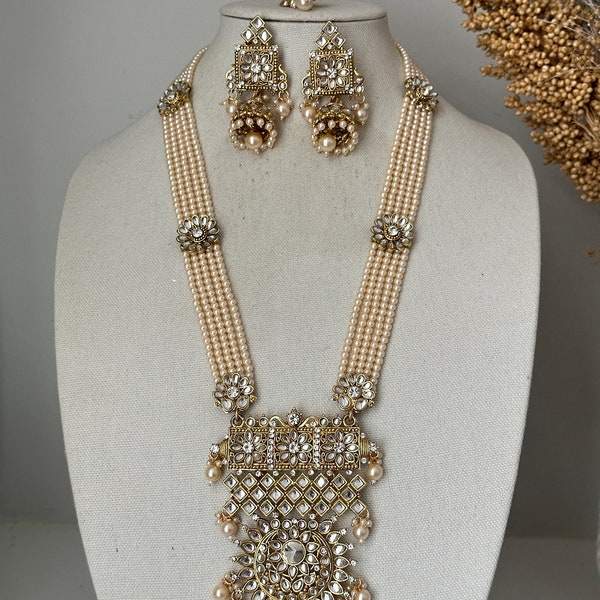 Pearl Long kundan Necklace rani haar Pachi Kundan bead kundan long necklace/rani haar long necklace/kundan rani haar jewellery indian beaded