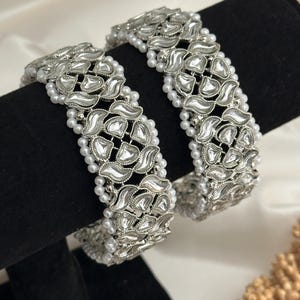 Kundan silver kade bangles/indian bangles/punjabi bangles set, metal stone diamond chuddis/metal bangles/metal bangles/kadas/bracelet indian