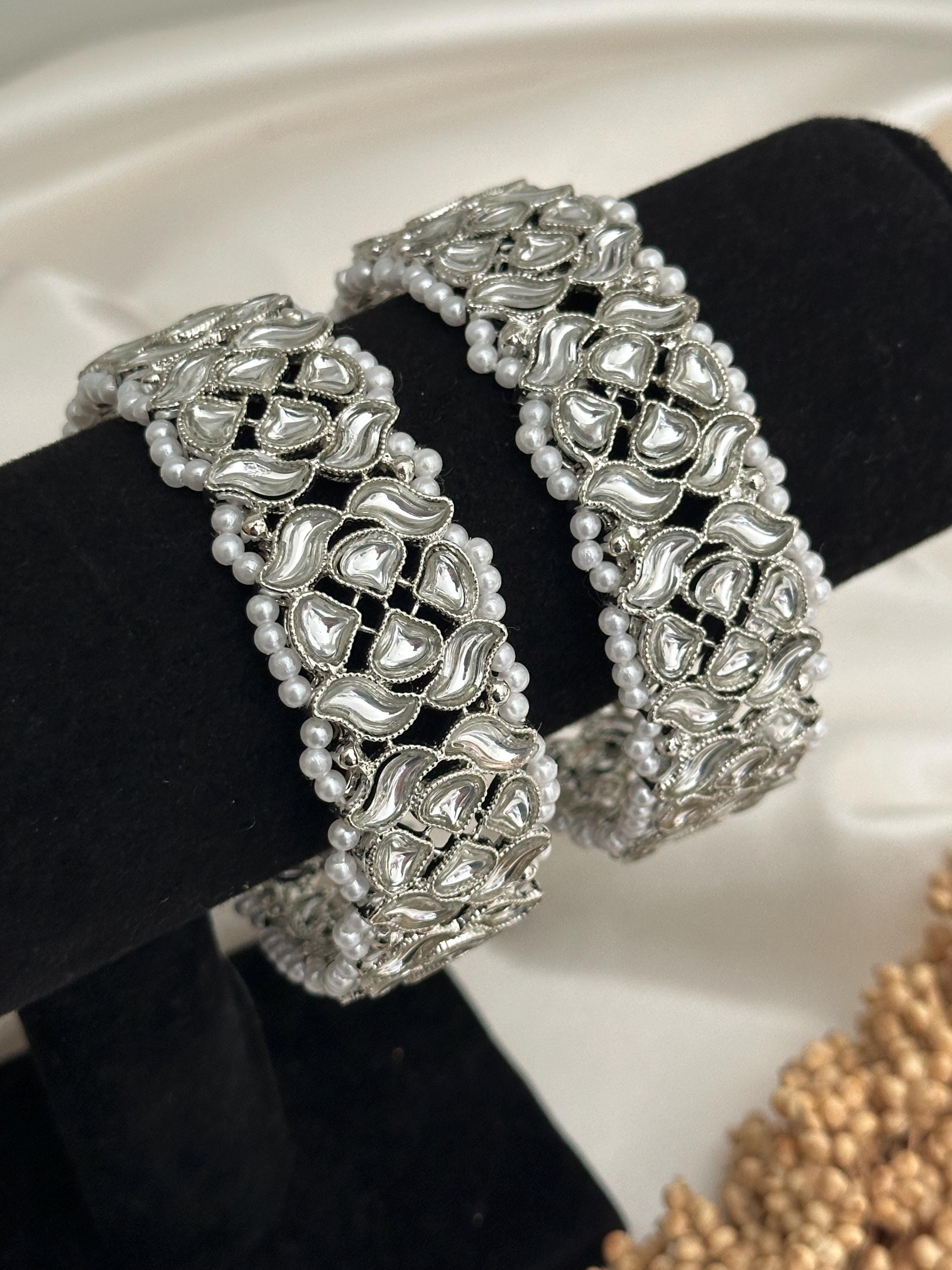 Kundan Silver Bangle Set: Indian Kade Bangles - Etsy