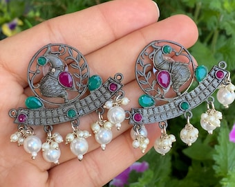 Geoxideerde oorbellen/geoxideerde parelsieraden/geoxideerde oorbellen/geoxideerde sieraden Indiase sieraden/Afghaanse sieraden/geoxideerde oorbellen Duits zilver