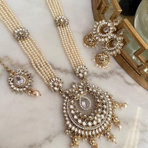 Perle lange Halskette Rani haar polki Kundan Perle Kundan lange Halskette/Rani haar lange Kette/Hochzeitsschmuck/Schmuck