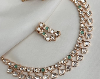 American diamond necklace set/indian jewelry set multicolor AD set/diamond necklace set/uncut kundan diamond necklace set/punjabi jewelry se