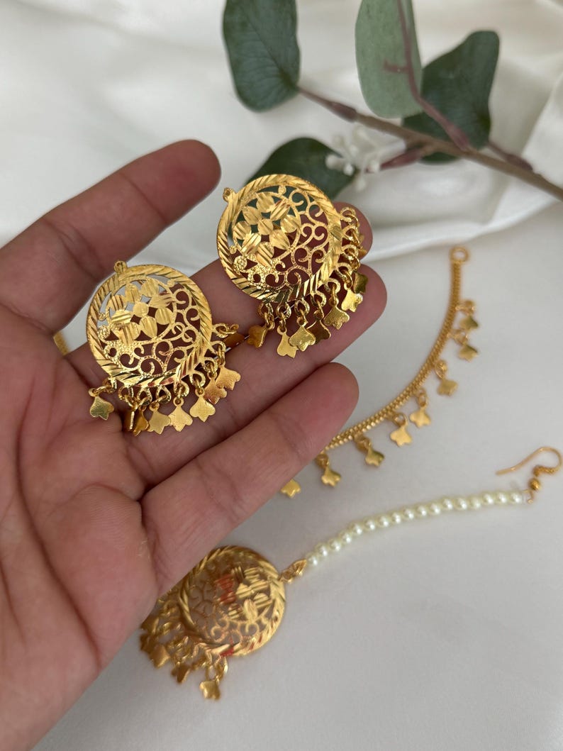 Jadau pearl/multi traditional jaggo set/lightweight multicolor tikka set/jadau tikka set/pink jadau set/pipple patti set/jadau jewelry desi image 7