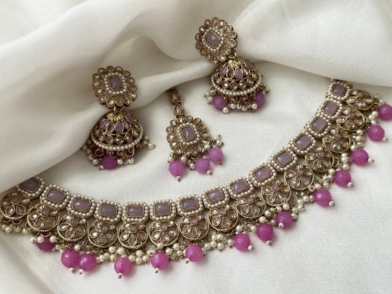 Lavender Reverse AD Tikka Earrings/indian Jewellery/punjabi