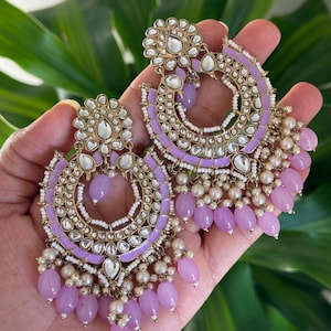 Multicolor meenakari earring/purple enamel earrings/chandbali earrings indian earrings jewelry punjabi jewellery/Bollywood jhumka pink green