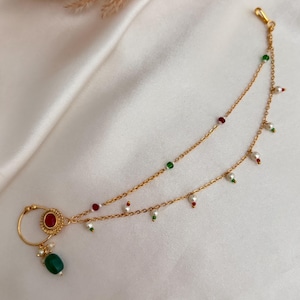 Bridal nath nose ring /kundan pearl nose ring /kundan nath /Heeramandi style  nose ring indian jewelry/pearl /pachi kundan gujrati nose pin
