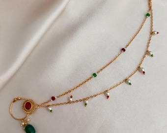 Bridal nath nose ring /kundan pearl nose ring /kundan nath /Heeramandi style  nose ring indian jewelry/pearl /pachi kundan gujrati nose pin