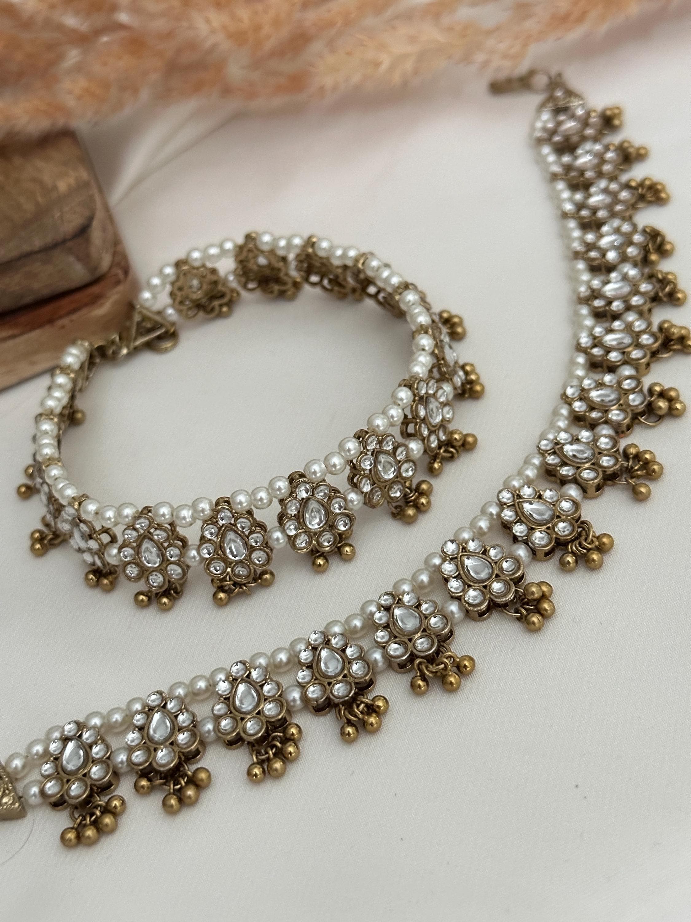 Kundan  payal anklets lightweight/indian jhanjar payal punjabi jewelry indian jewelry pachi kundan choker bridal anklet desi wedding accesso