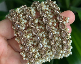 Kundan Bangle Set: Indian Pearl Bangles, Punjabi Chuddis
