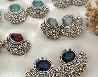 Pendientes de botón Kundan victorianos: joyería india, estilo punjabi