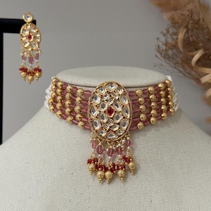 Pearl kundan choker earrings set/kundan jewelry set/indian jewelry set/kundan jhumka set/punjabi jewelry Pakistani jewelry set choker kemp h