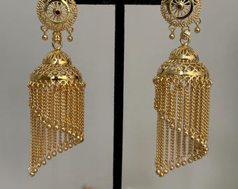 Gold imitation jhumki/Punjabi traditional walliya double jhumki/Indian Punjabi jewellery south Indian jewelry set gold look-alike earrings