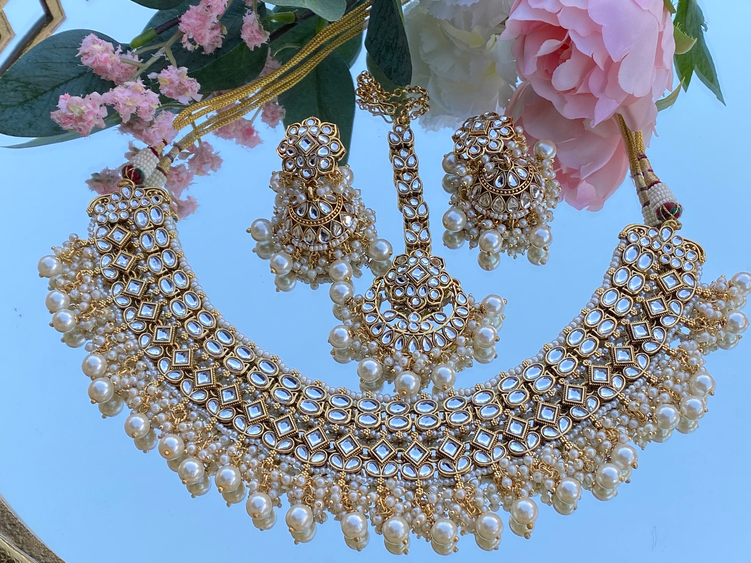 Ensemble Traditionnel Pakistanais Semi-mariée En Kundan Plaqué Or - Neuf Sans Emballage