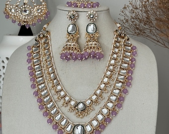 Collar largo verde rani haar passa Pachi Kundan cuentas kundan collar largo/rani haar collar largo/joyería kundan/joyería india con cuentas