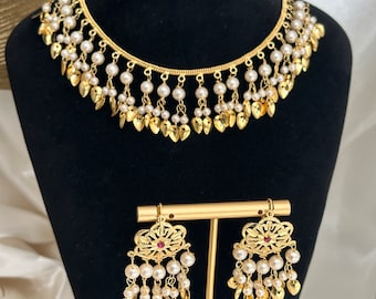 Jadau pearl pipple patti tikka x set/lightweight traditional necklacetikka set/jadau tikka set/pink jadau set/pipple patti set/jadau jewelry