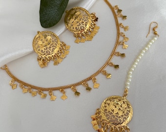 Jadau multicolor traditional jaggo set/lightweight multicolor tikka set/jadau tikka set/pink jadau set/pipple patti set/jadau jewelry desi