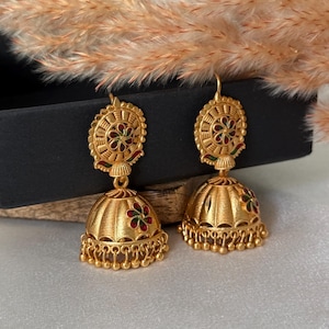 Gold imitation jhumki/Punjabi traditional walliya double jhumki/Indian Punjabi jewellery south Indian jewelry set gold look-alike earrings image 1