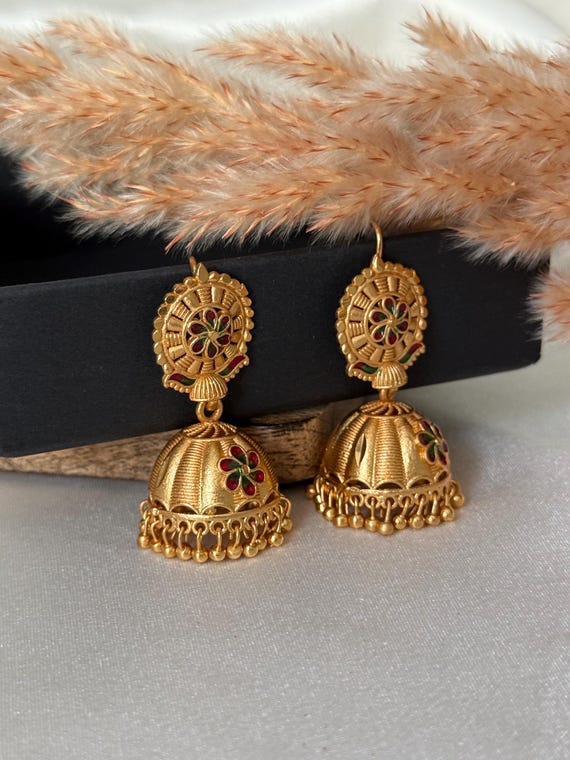 Gold imitation jhumki/Punjabi traditional walliya double jhumki/Indian Punjabi jewellery south Indian jewelry set gold look-alike earrings
