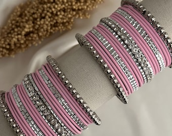 Silver Metal Bangle Set: Indian Bridal Jewelry, 42 Pieces