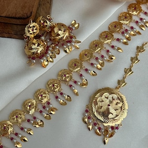 Traditional punjabi pipple patti choker tikka set/indian gold patra jaggo  tikka set/ jadau set/pipple patti traditional punjabi jewelry pun