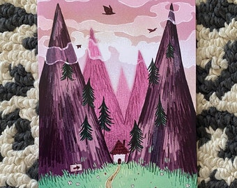 TWO TALL MOUNTAINS - 4 x 6 Mini Art Print