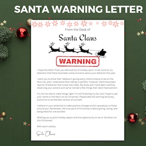 Carta de advertencia de Santa, Carta de Santa, Carta del Polo Norte, Carta de advertencia final, Descarga instantánea de ideas de elfos de Navidad, Niños, Lista de Santa