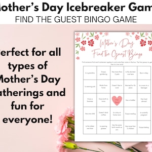 Mother&#39;s Day Bingo, Find the Guest Icebreaker, Mothers Day Party Mix and Mingle, Mother&#39;s Day Brunch Activity, Mother Day Luncheon, Mom, Mum