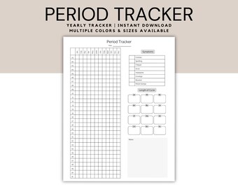 Period Tracker Printable, Period Planner, Journal, Yearly Period Chart, Symptom Tracker, Ovulation Tracker, Fertility Planner, A4, A5 Letter