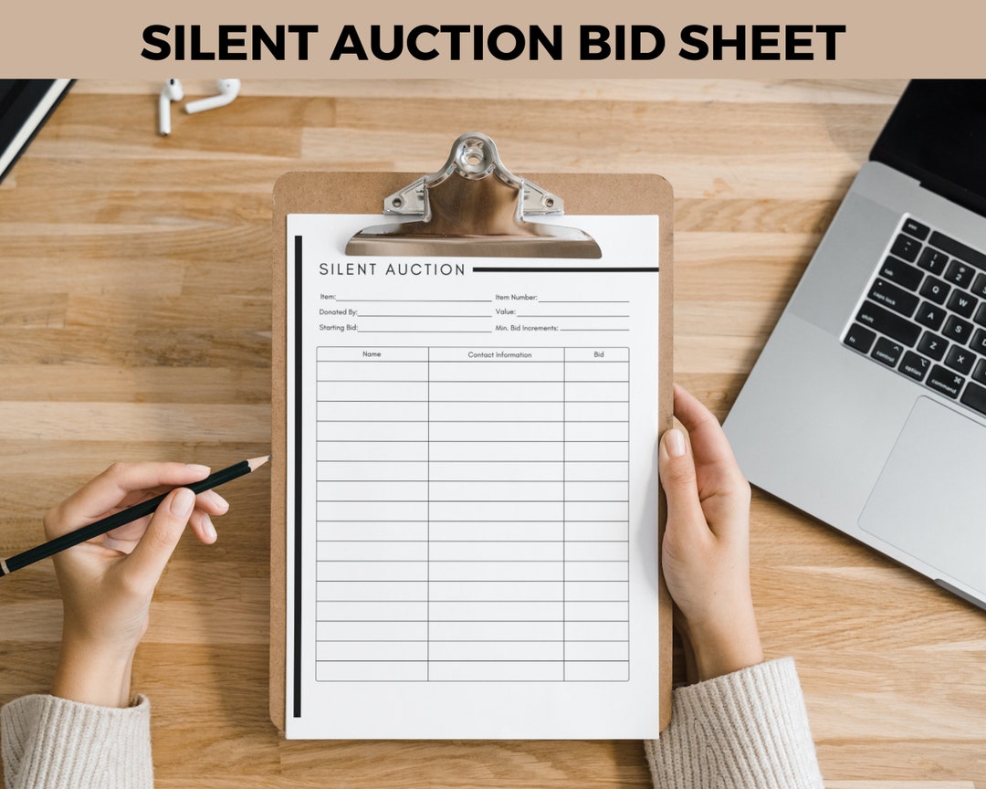 Silent Auction Bid Sheet, Silent Auction Sign up Sheet, Silent Auction ...