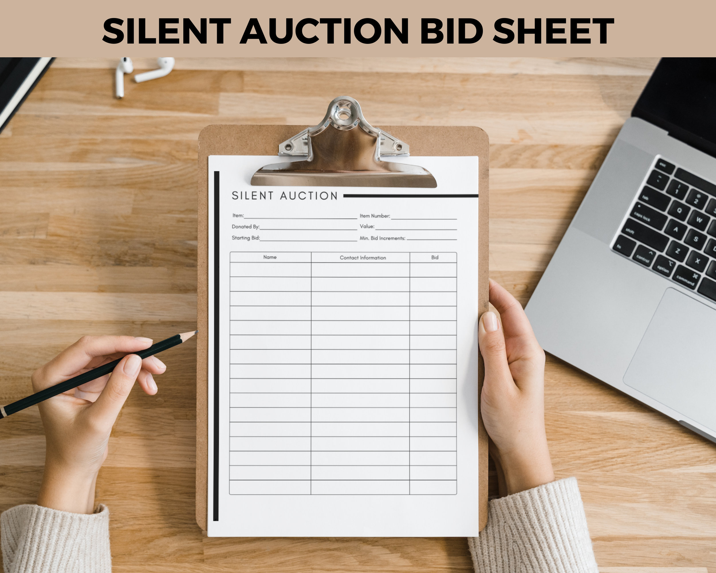 Silent Auction Bid Sheet, Silent Auction Sign up Sheet, Silent Auction ...