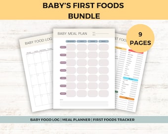 Paquete de seguimiento de alimentos para bebés, lista de verificación de primeros alimentos para bebés, destete dirigido por bebés, registro de alimentos para bebés, diario de alimentos para bebés, tabla de destete, rastreador de sólidos