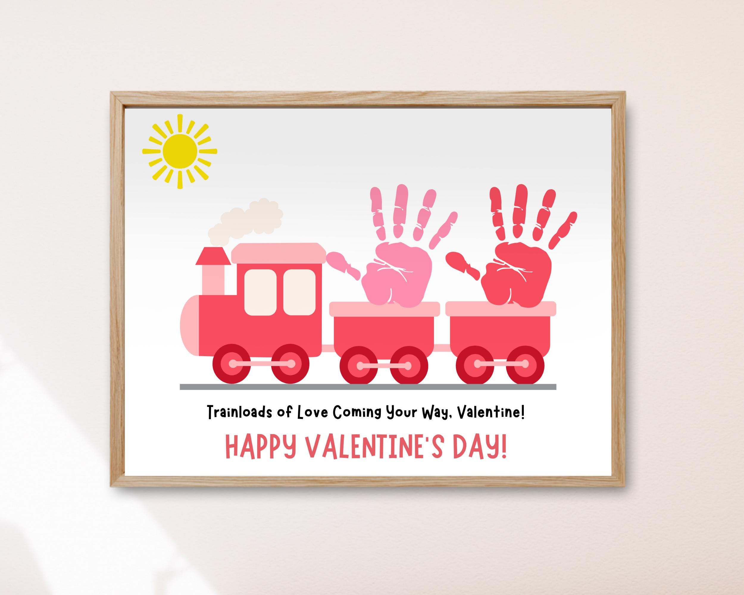 Valentine's Day Handprint Art Craft for Kids, Printable Train Paint…