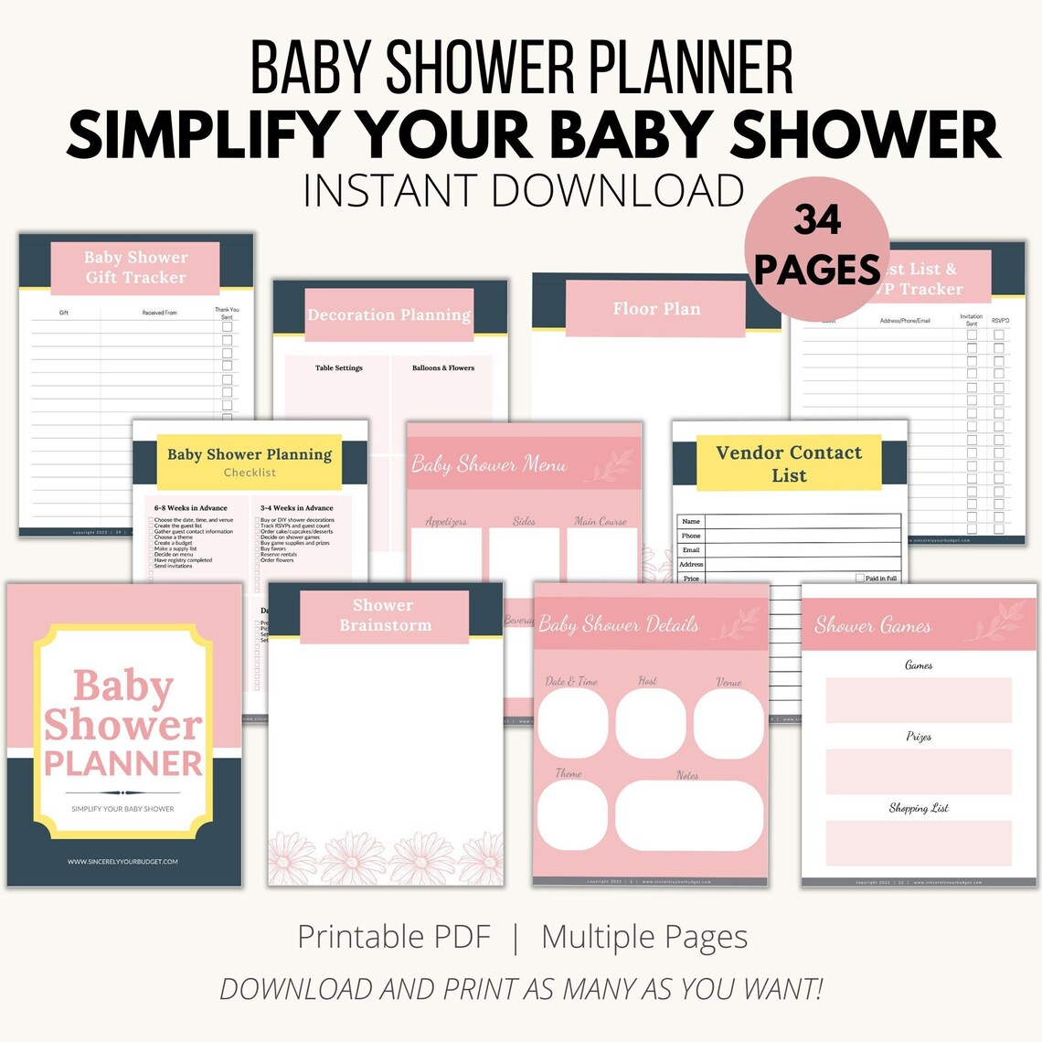 Baby Shower Planner Printable, Baby Shower Planning, Event Planner