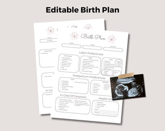 Plantilla de plan de parto editable, lista de verificación del plan de parto visual, planificador de embarazo, preferencias de parto y parto, doula, partera, madre primeriza