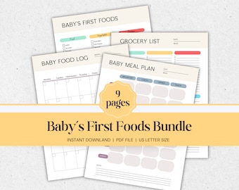 Paquete de seguimiento de alimentos para bebés, lista de verificación de primeros alimentos para bebés, destete dirigido por bebés, registro de alimentos para bebés, diario de alimentos para bebés, tabla de destete, rastreador de sólidos