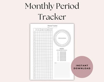 Monthly Period Tracker, Period Planner, Period Journal, Period Chart, Symptom Tracker, Ovulation Tracker, Fertility Planner, A4, A5 Letter