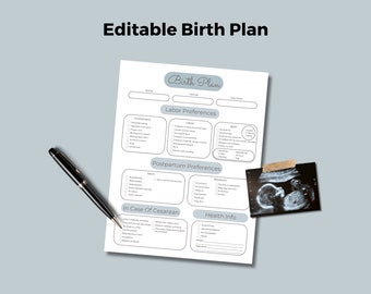 Editable Birth Plan Template, Visual Birth Plan, Pregnancy Planner, Childbirth Education, Natural Birth Plan, Doula, Pregnancy Journal