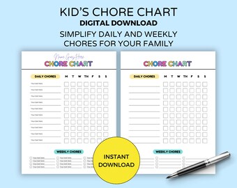 Editable Kids Chore Chart Canva, Printable Chore Chart, Reward System, ADHD Reward Chart, Responsibility Chart, Daily, Weekly, Schedule