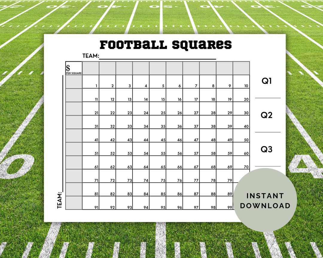 Football Squares Printable Game, 100 Square Football Board, Football Football Squares Printable Game, 100 Square Football Board, Football