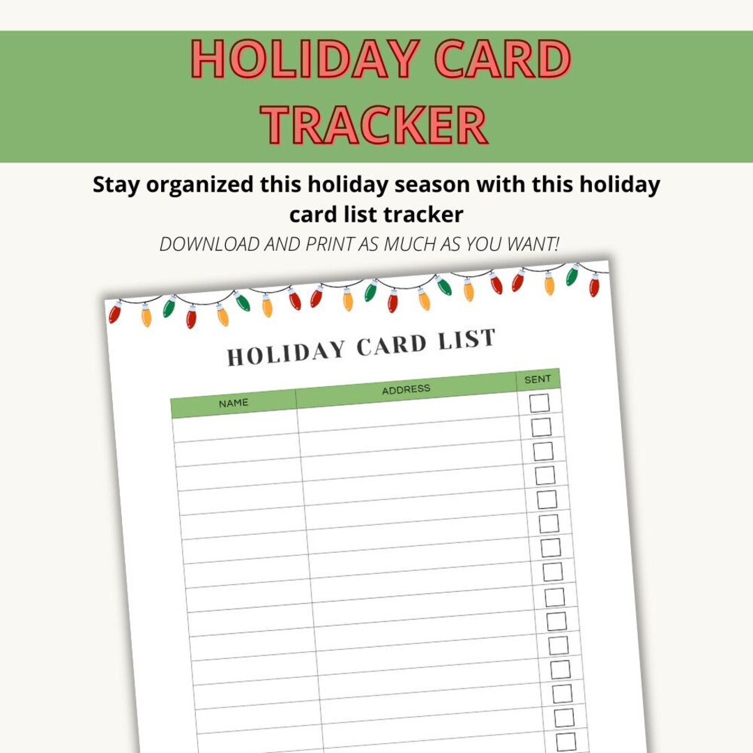 Holiday Card List, Holiday Card Tracker, Holiday Planner, Card Tracker ...