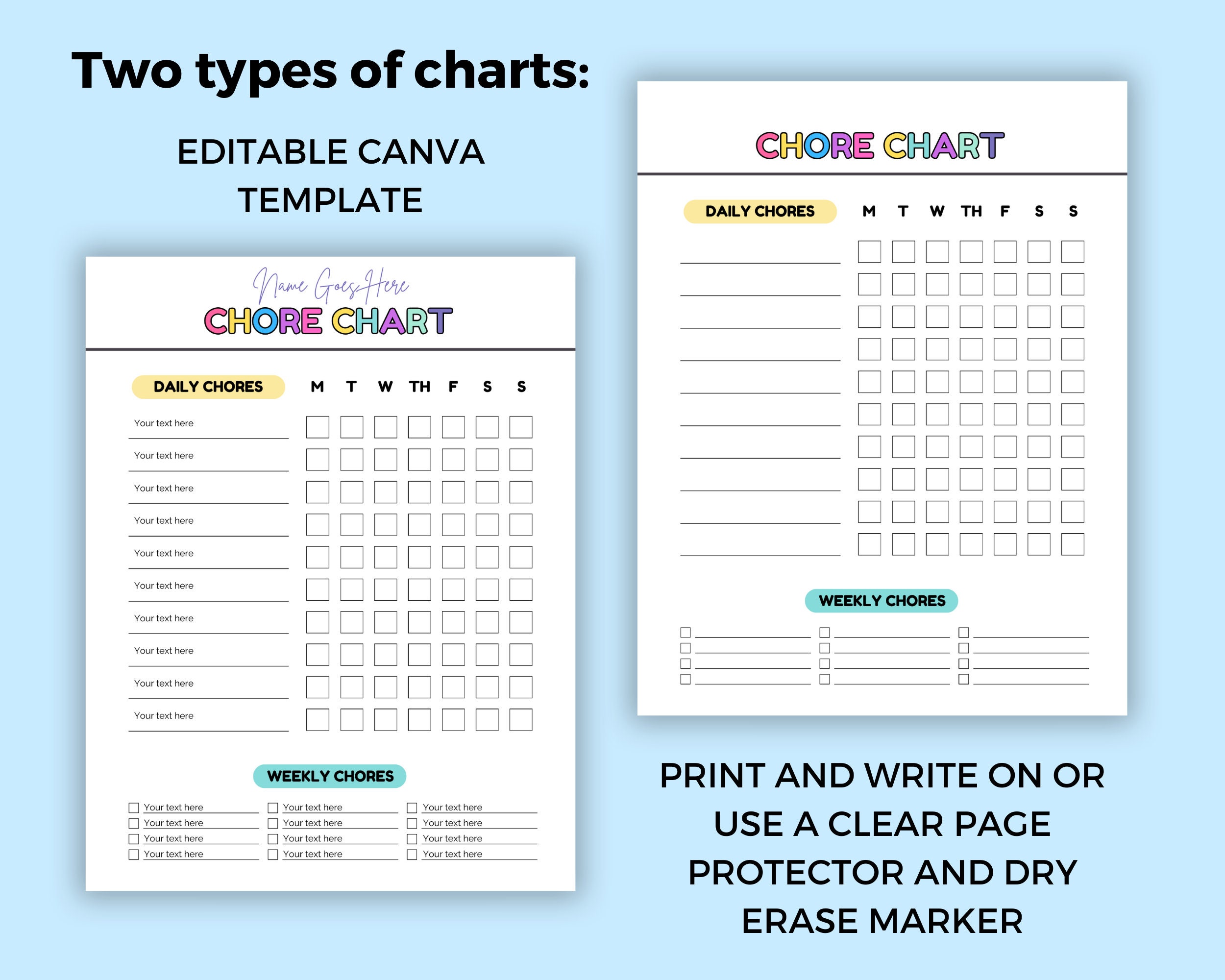 Editable Kids Chore Chart Canva, Printable Chore Chart, Reward System ...