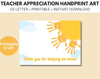 Teacher Appreciation Gift Handprint Art, End of Year Teacher Gift, Kids Baby Toddler, DIY Keepsake Gift, Gift for Teacher, Daycare Gift
