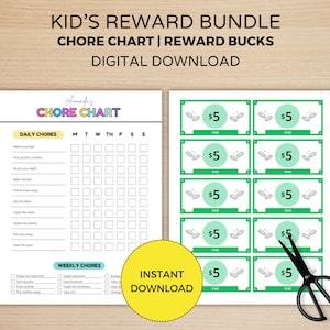 Kids Reward Bucks, Editable Kids Chore Chart Canva, Printable Mom, Dad, Behavior Bucks, Allowance Play Money, Reward System, Reward Chart