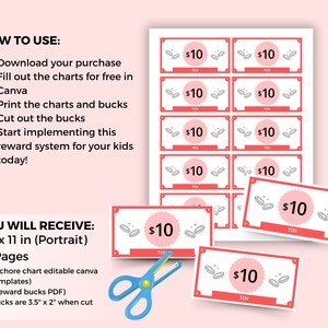 Kids Reward Bucks, Editable Kids Chore Chart Canva, Printable Mom, Dad ...