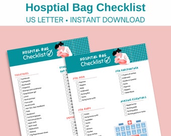 Hospital Bag Packing Checklist, Hospital Bag Essentials Pregnancy Maternity, Labor and Delivery Check List, Mom Baby, Childbirth Education